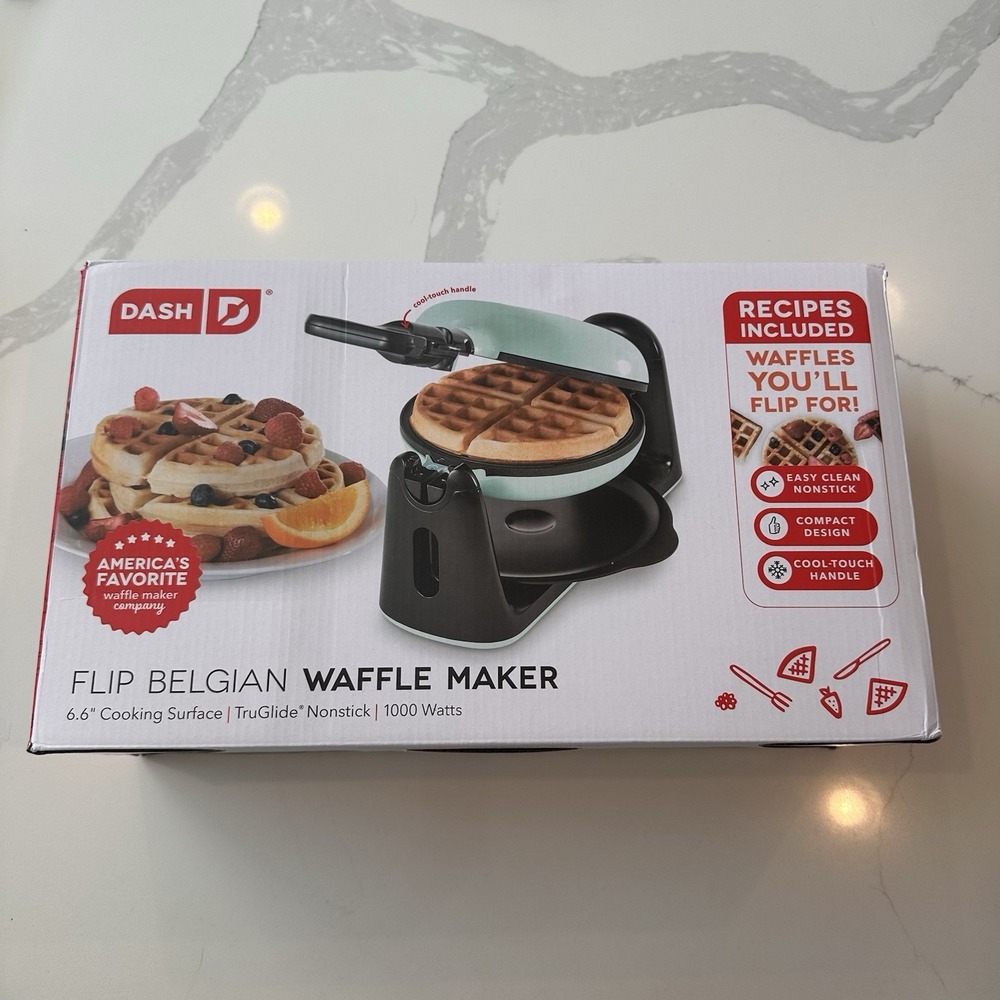 Dash Flip Belgian Waffle Maker 1000W Rotating Iron Aqua DBWM600GBAQ02 New